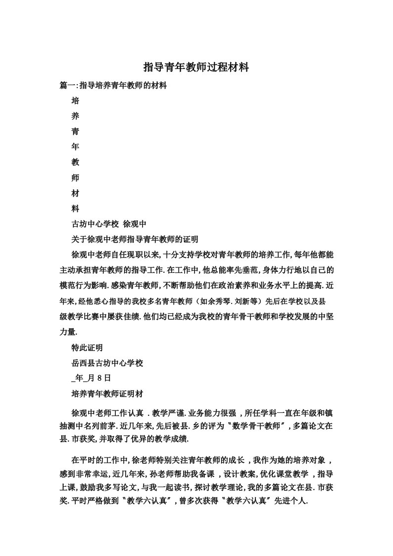 指导青年教师过程材料