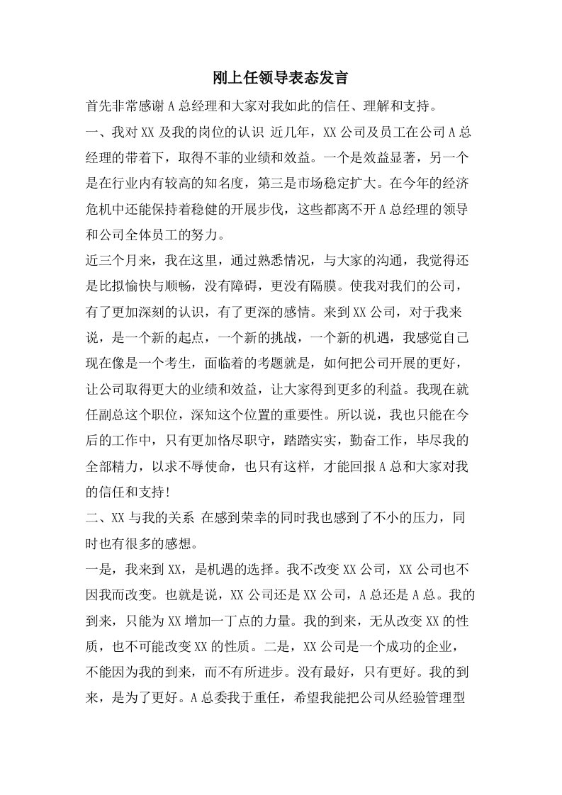 刚上任领导表态发言