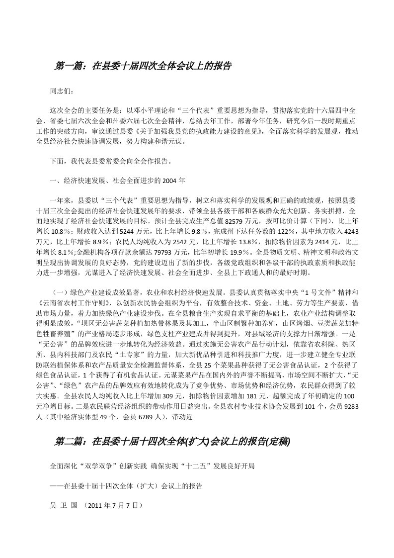 在县委十届四次全体会议上的报告[修改版]