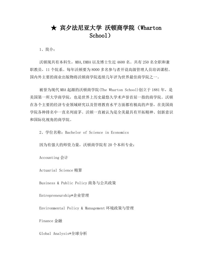 美国金融专业本科——沃顿商学院