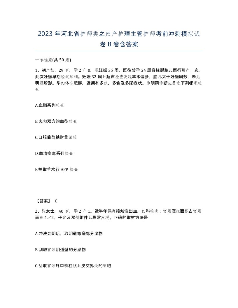 2023年河北省护师类之妇产护理主管护师考前冲刺模拟试卷B卷含答案