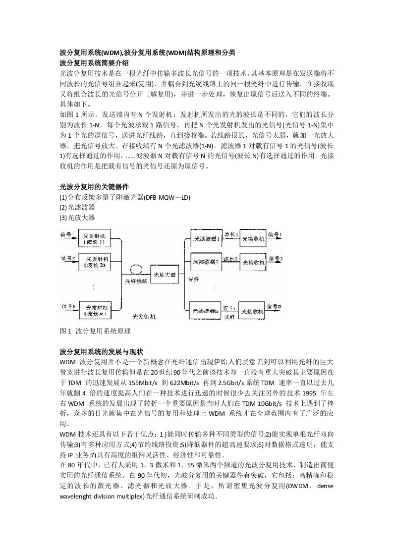 波分复用系统(WDM)结构原理和分类