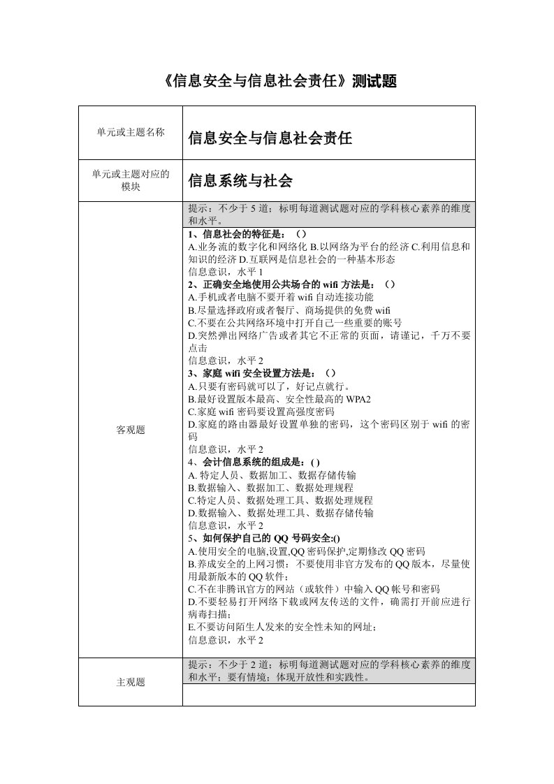 信息安全与信息社会责任测试题