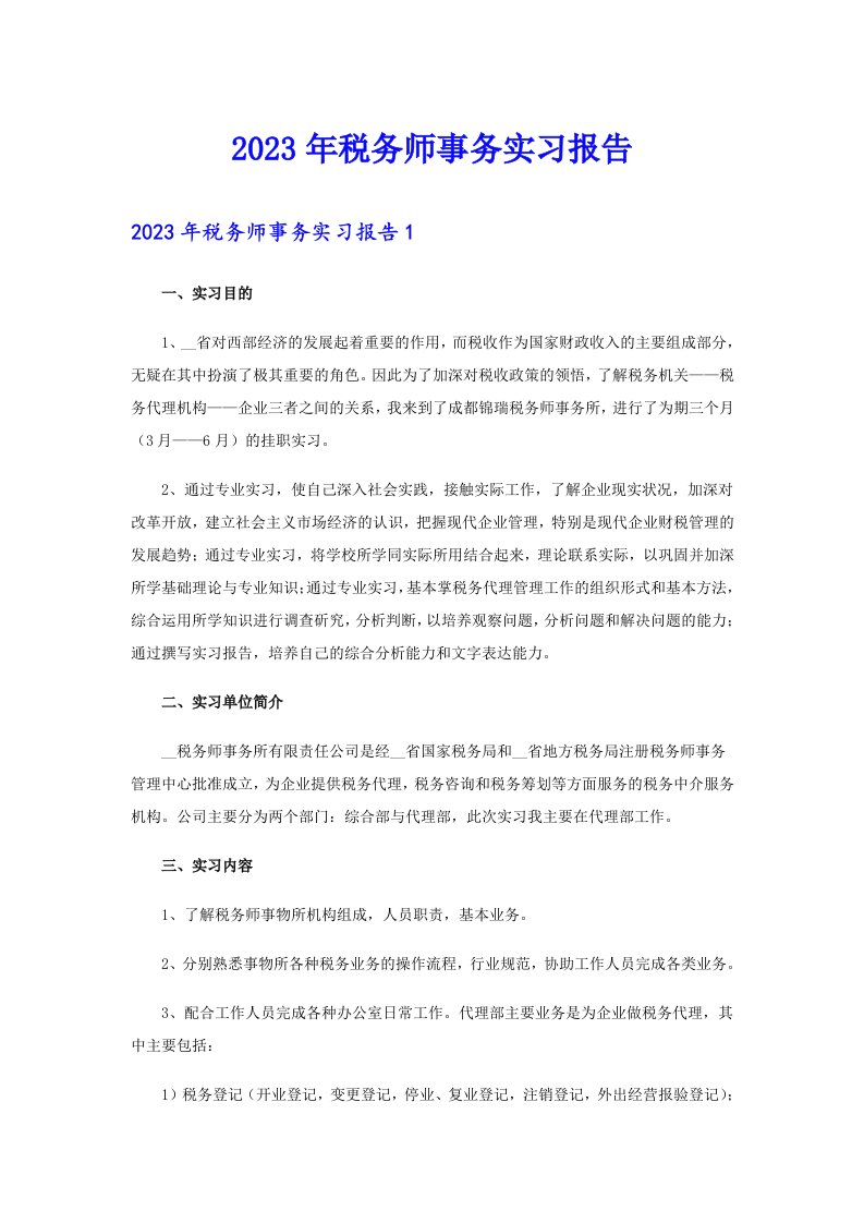 2023年税务师事务实习报告