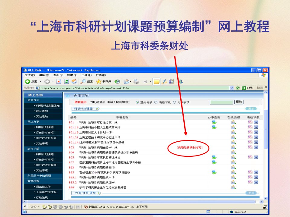 上海市科研计划课题预算编制网上教程上海市科委条财处