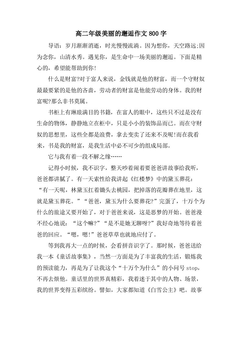 高二年级美丽的邂逅作文800字