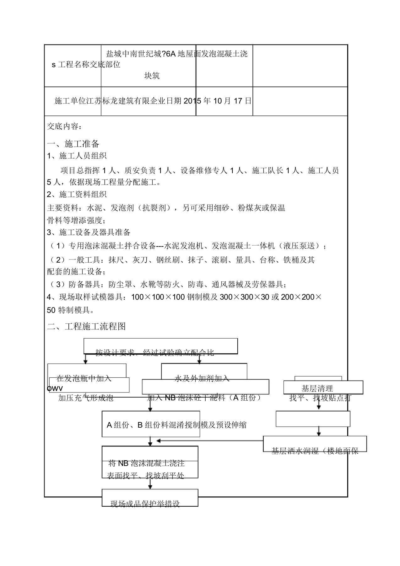 发泡混凝土技术交底