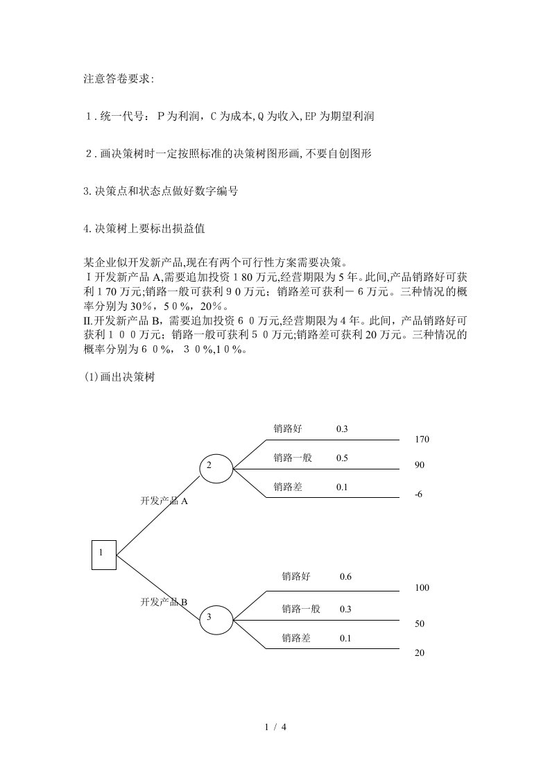 管理学决策树习题及答案