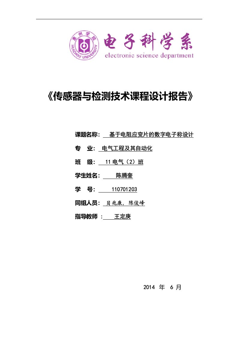 基于电阻应变片的数字电子称设计资料要点