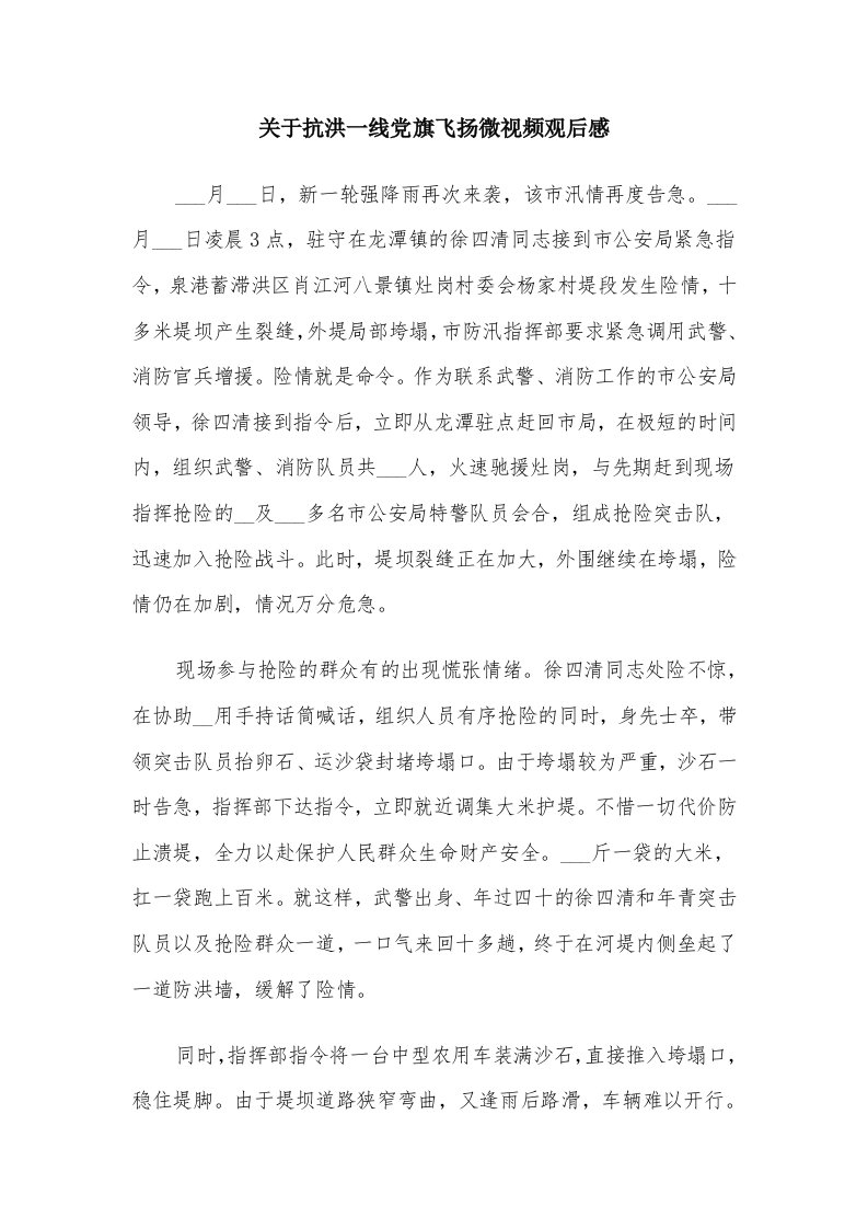 关于抗洪一线党旗飞扬微视频观后感