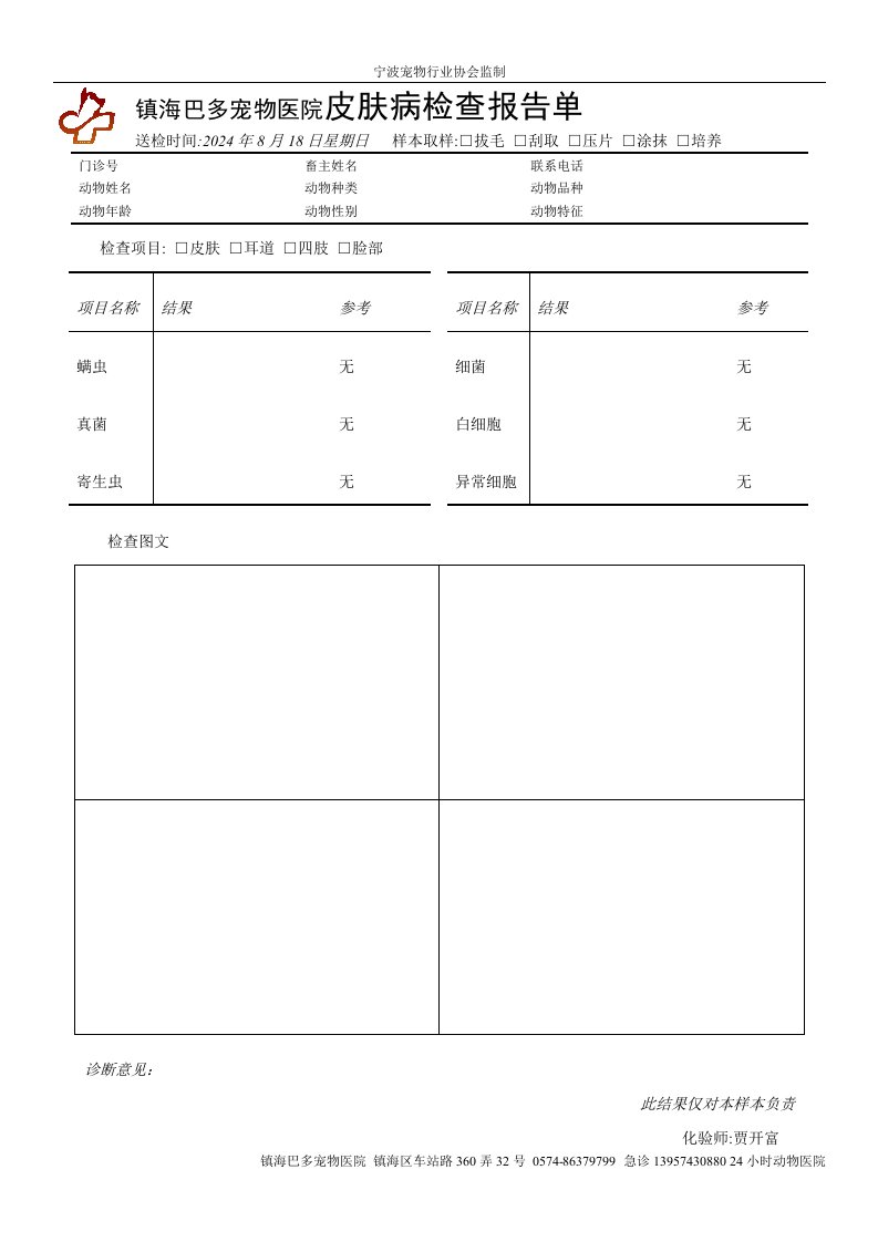 宠物医院皮肤病检查报告