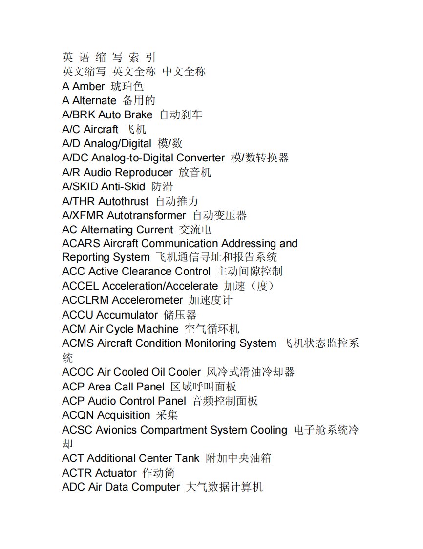 航空专业英语缩写索引