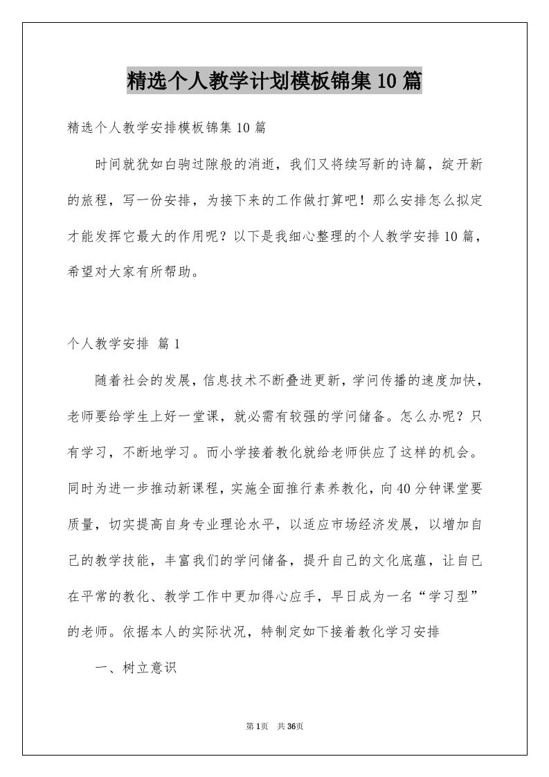 个人教学计划模板锦集10篇