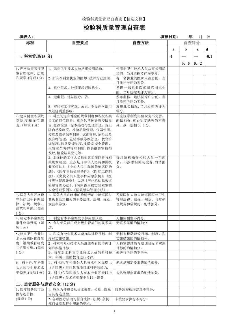 检验科质量管理自查表【精选文档】