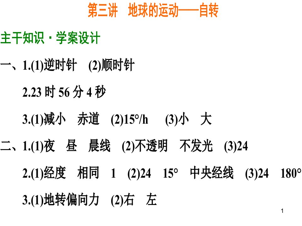 高三地理必修一地球自转课件