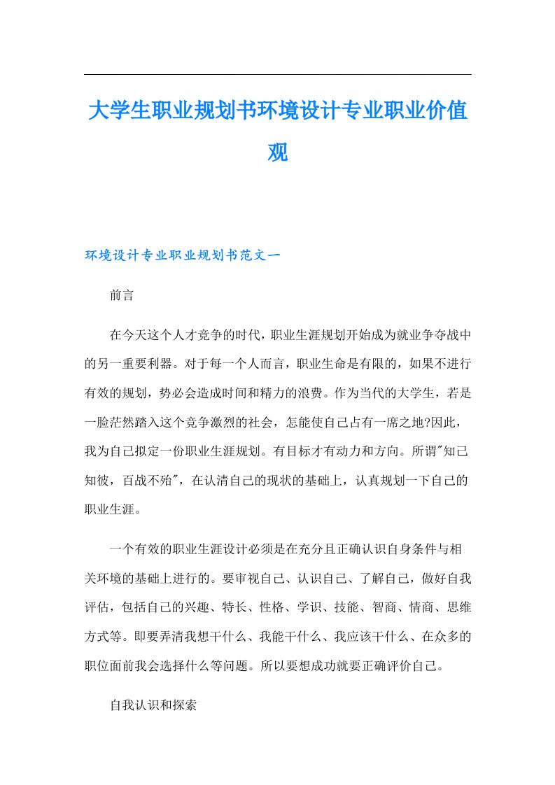 大学生职业规划书环境设计专业职业价值观