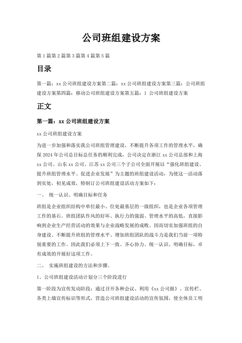 公司班组建设方案