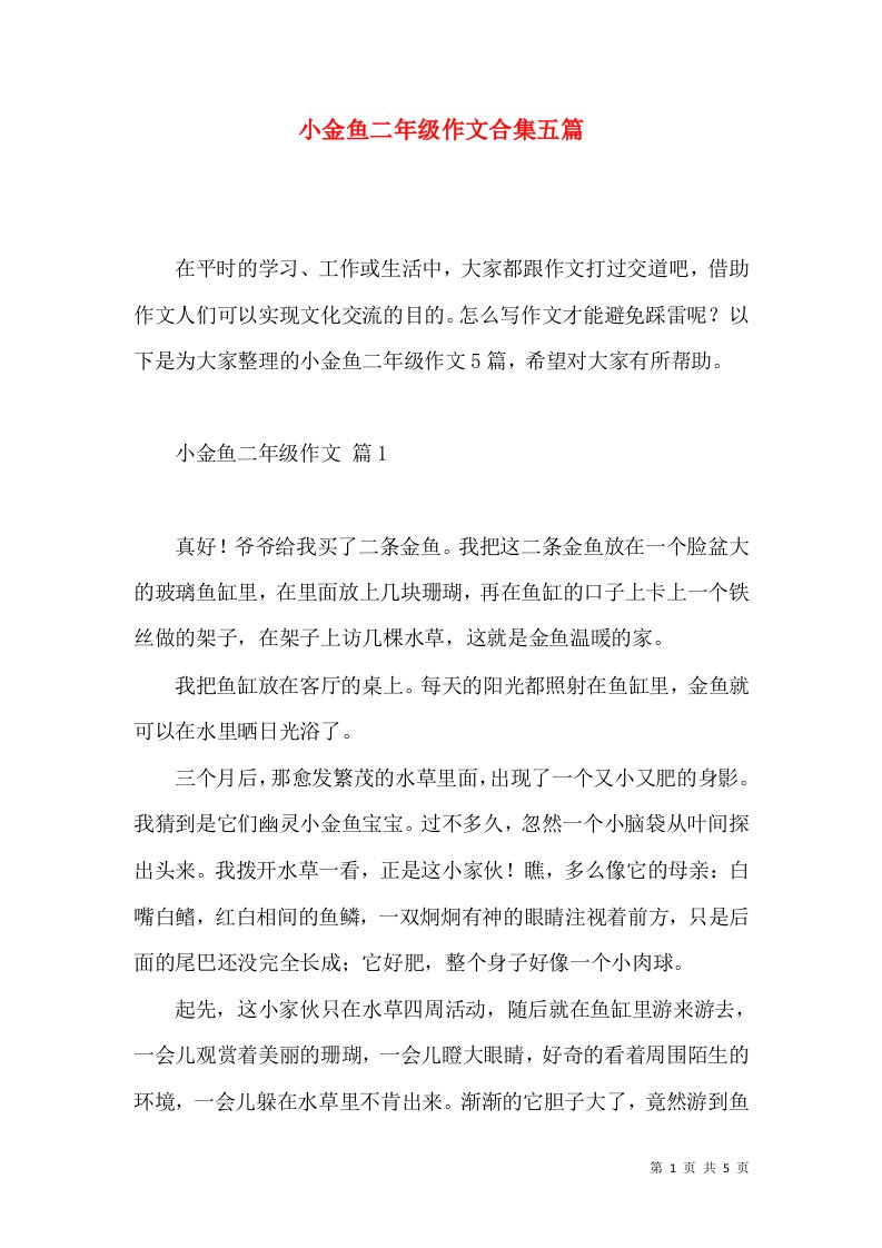 小金鱼二年级作文合集五篇