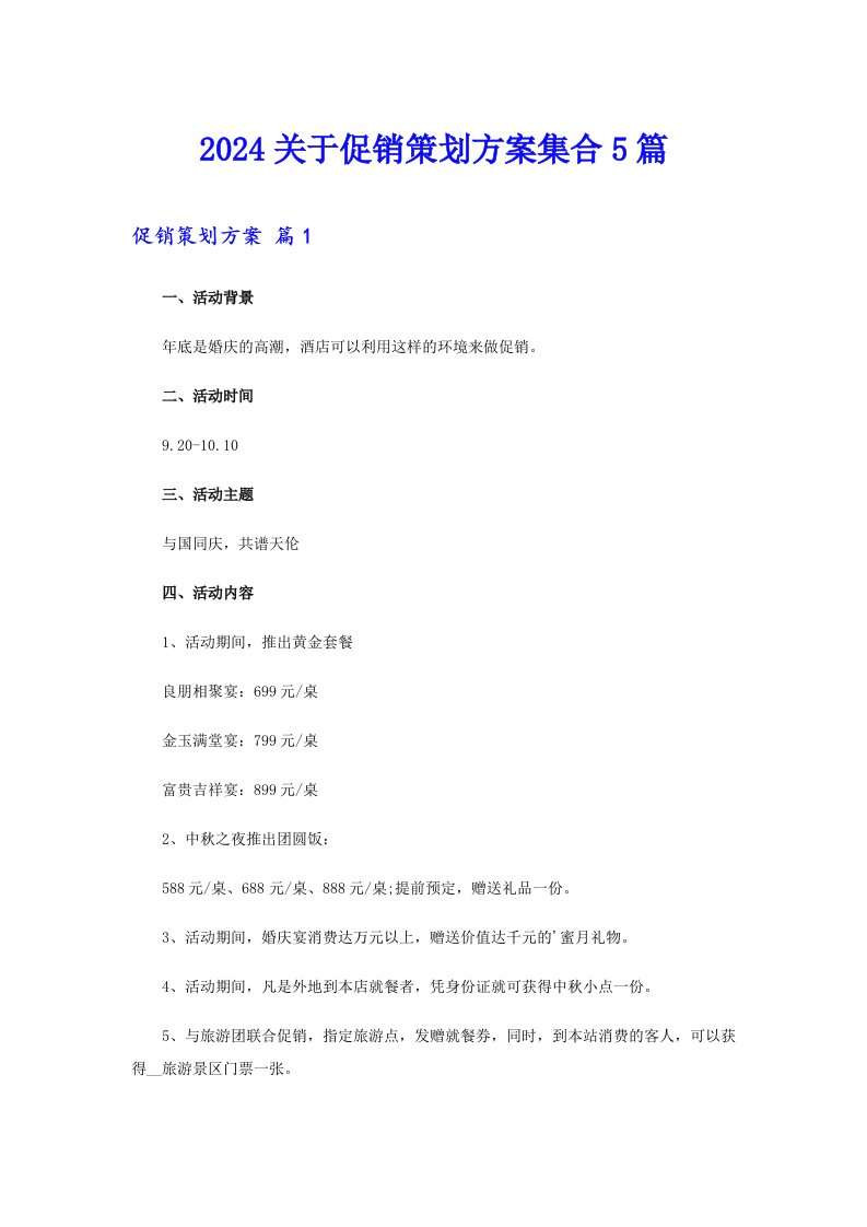 2024关于促销策划方案集合5篇