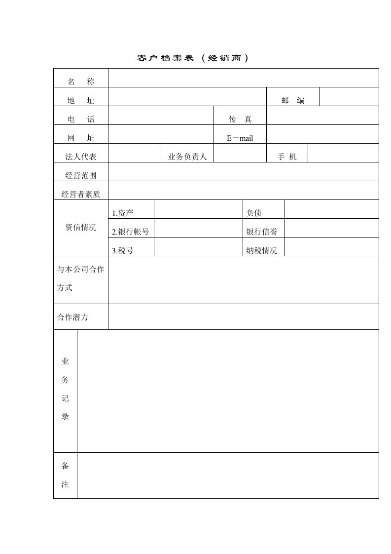 客户档案表