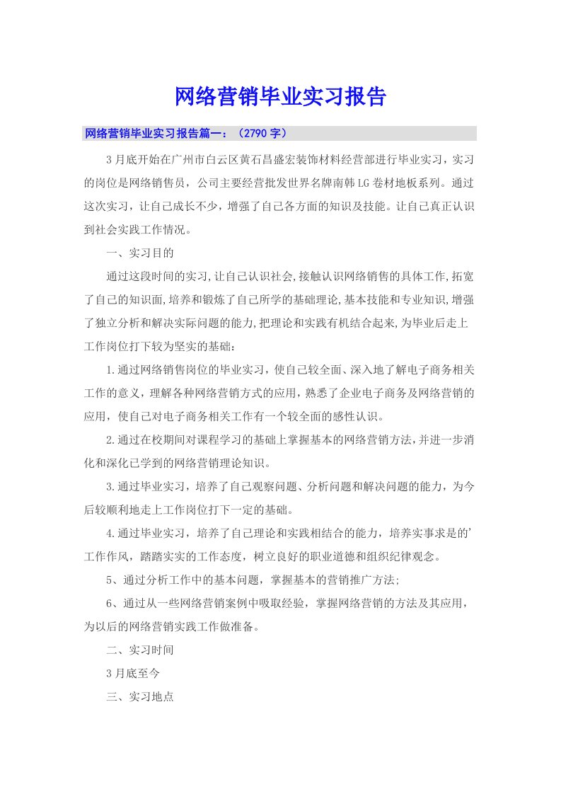 网络营销毕业实习报告