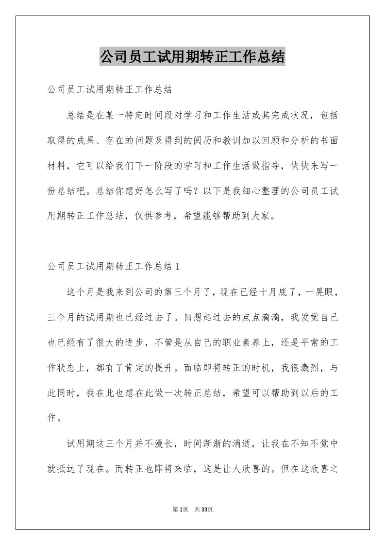 公司员工试用期转正工作总结汇编