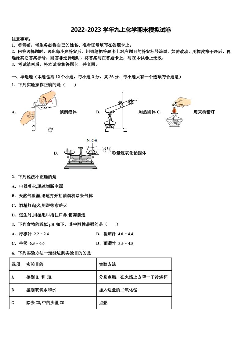 河南省三门峡市名校2022-2023学年九年级化学第一学期期末达标检测试题含解析