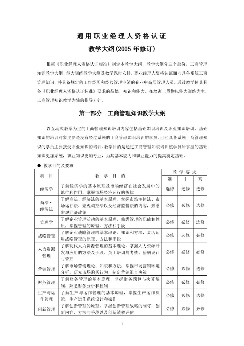 通用职业经理人资格认证