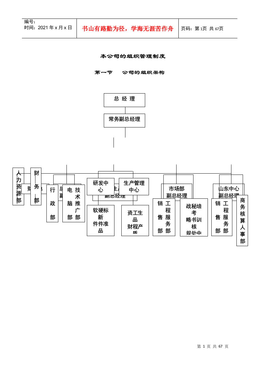 本公司的组织管理制度