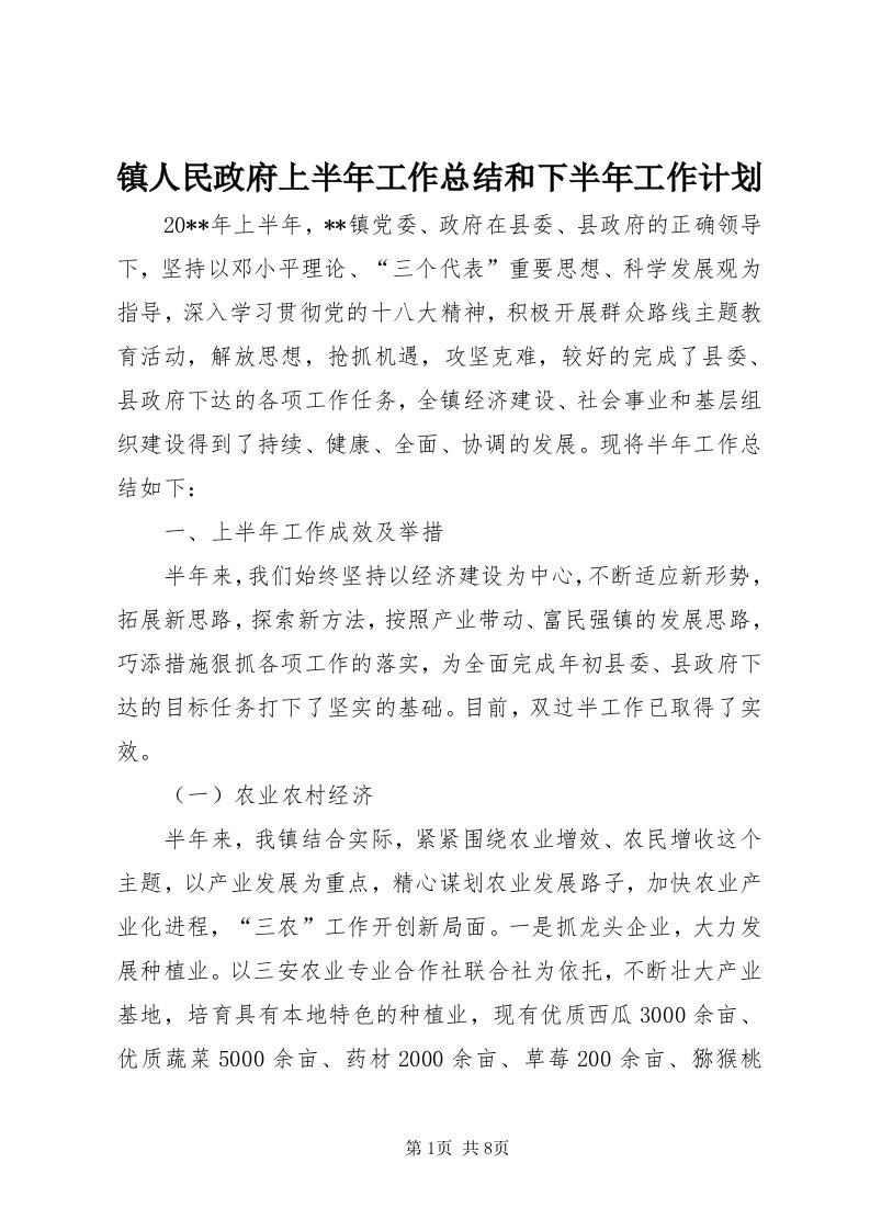 7镇人民政府上半年工作总结和下半年工作计划