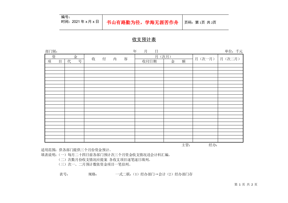 收支预计表