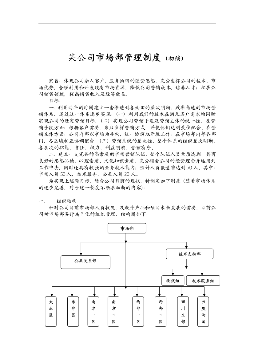 某公司市场部管理制度