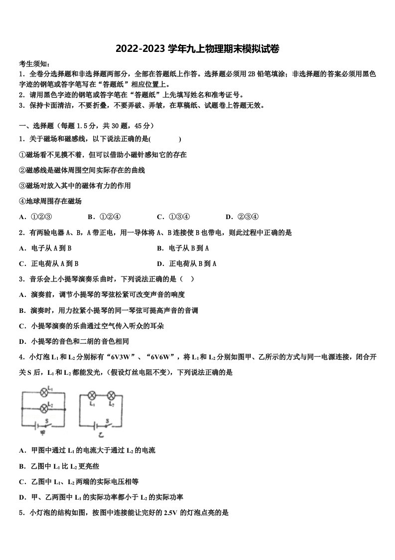 2023届安徽省安庆市四中学九年级物理第一学期期末复习检测模拟试题含解析