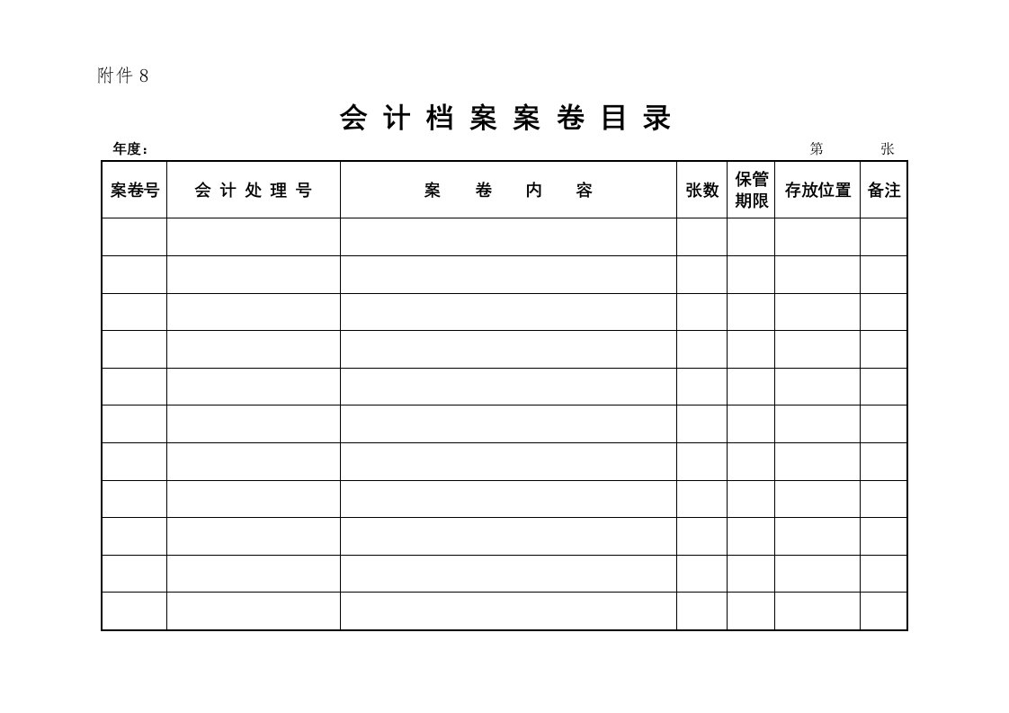 物业经营文档-8.会计档案案卷目录