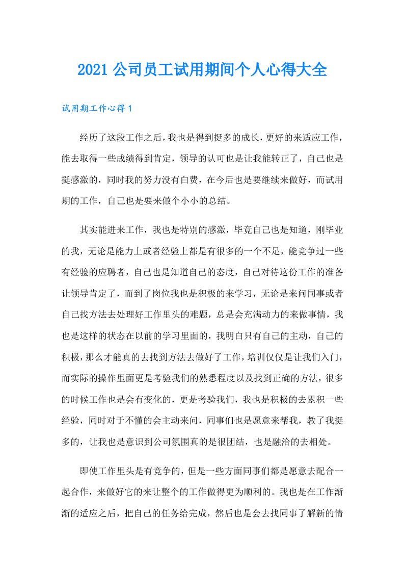 公司员工试用期间个人心得大全