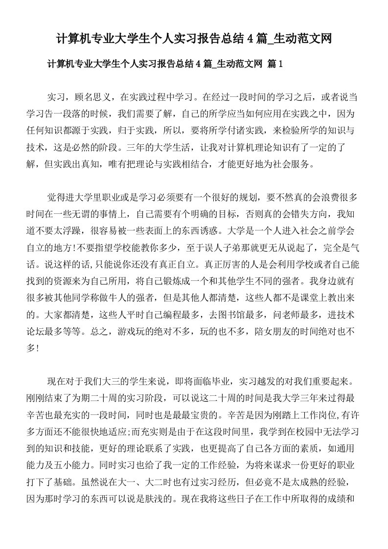 计算机专业大学生个人实习报告总结4篇