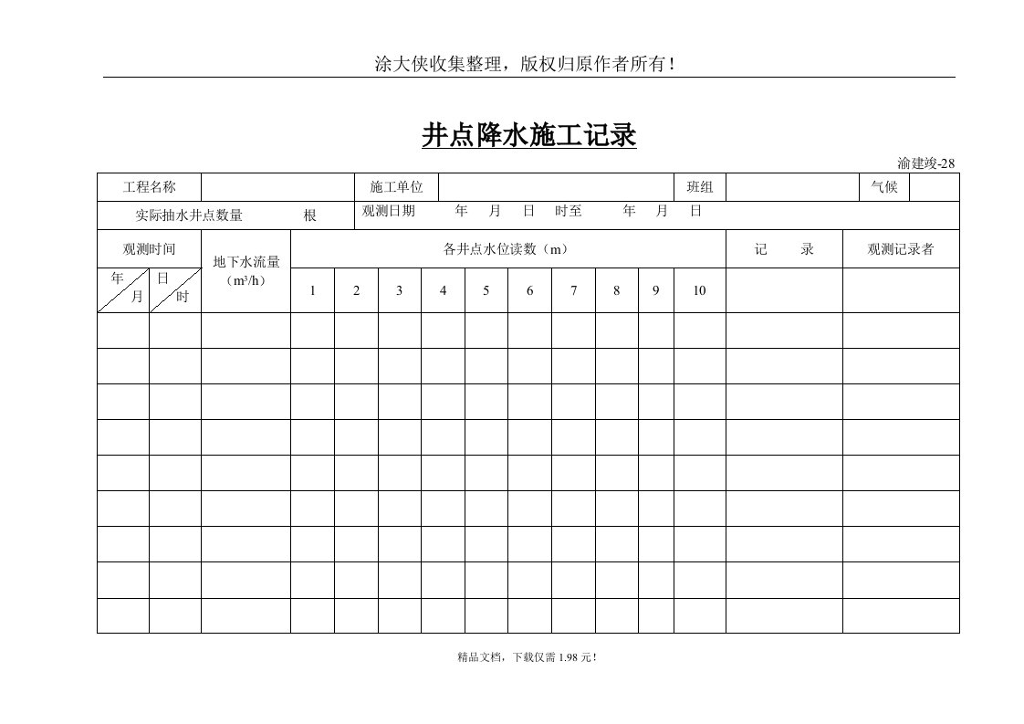 【管理精品】井点降水施工记录