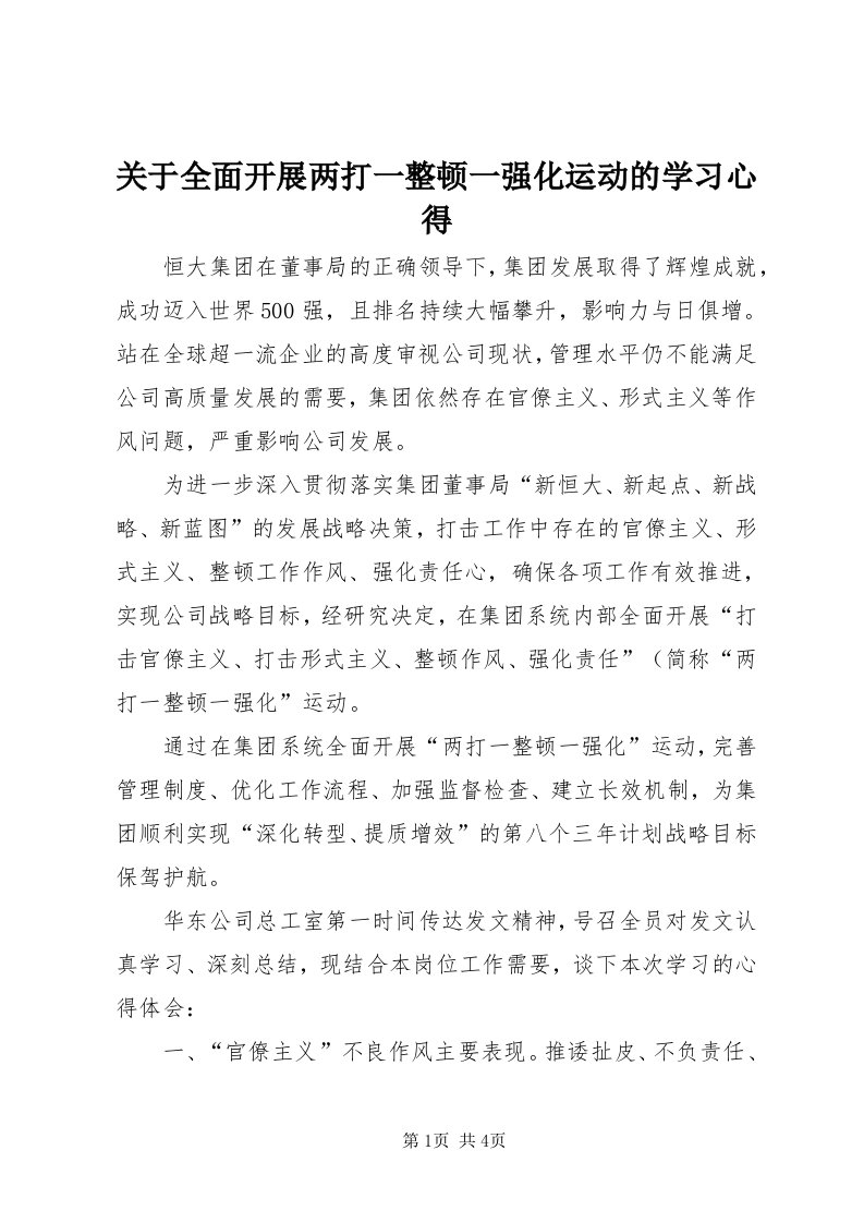 3关于全面开展两打一整顿一强化运动的学习心得