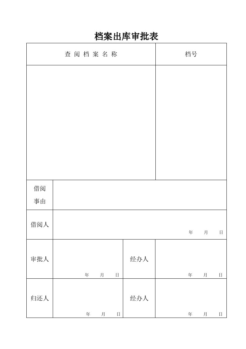 档案出库审批表