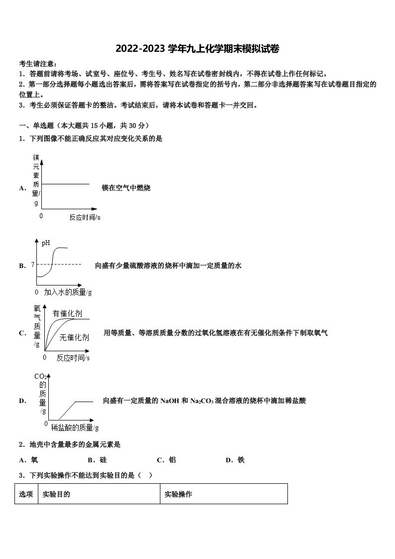 黑龙江省齐齐哈尔市龙沙区2022年九年级化学第一学期期末复习检测模拟试题含解析