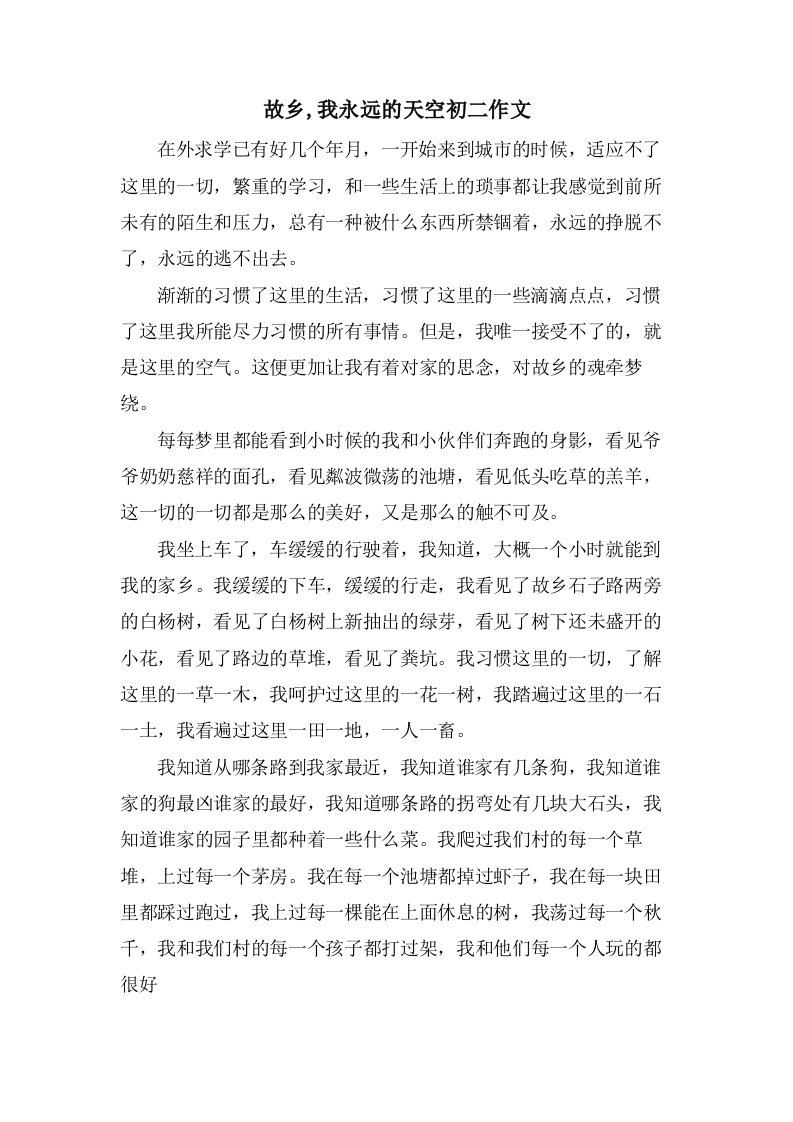 故乡,我永远的天空初二作文