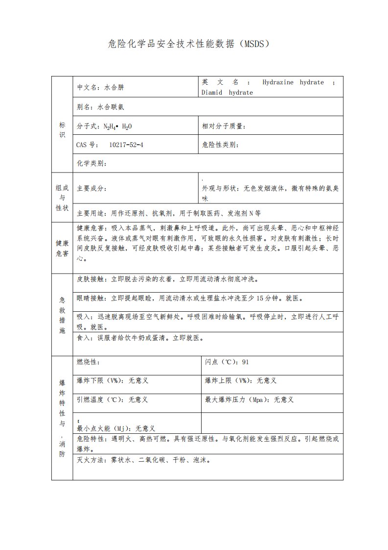 水合肼(MSDS)