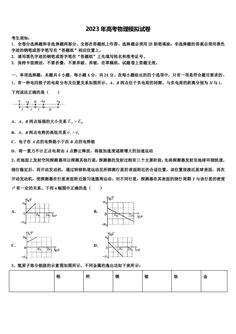 湖北省宜昌县域高中协同发展共合体2023年高三第一次调研测试物理试卷含解析