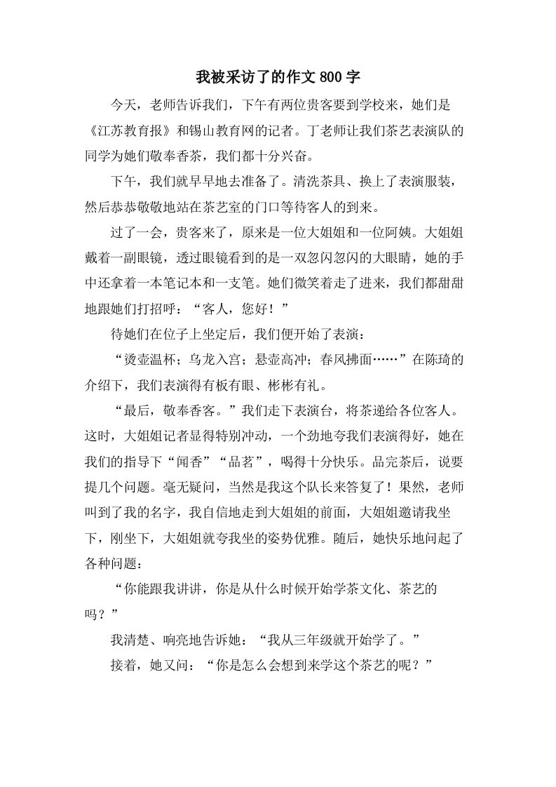 我被采访了的作文800字