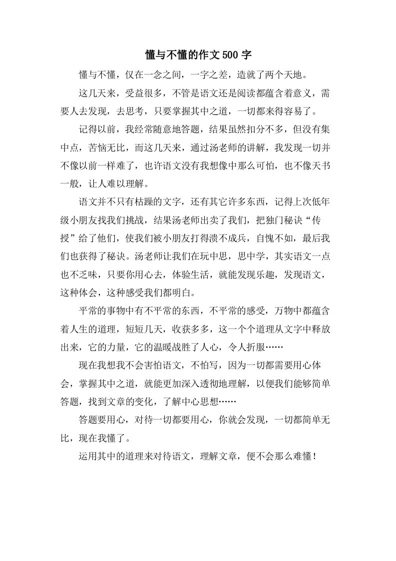 懂与不懂的作文500字