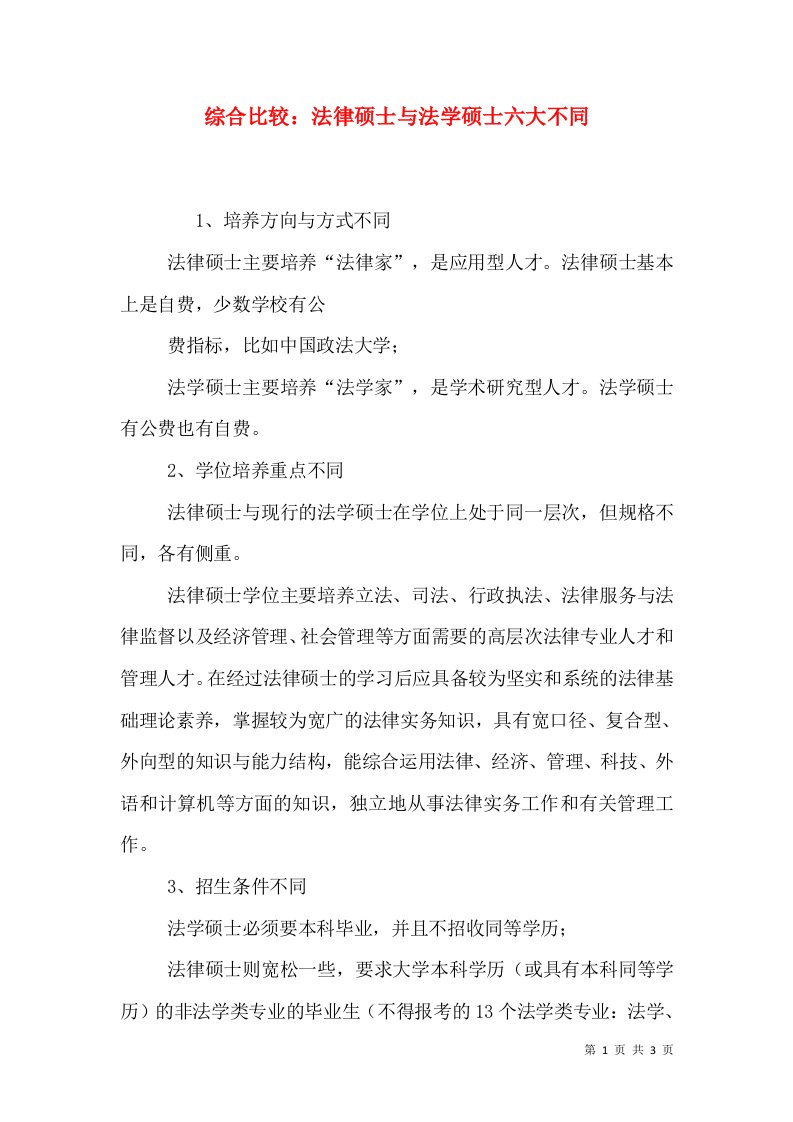 综合比较：法律硕士与法学硕士六大不同