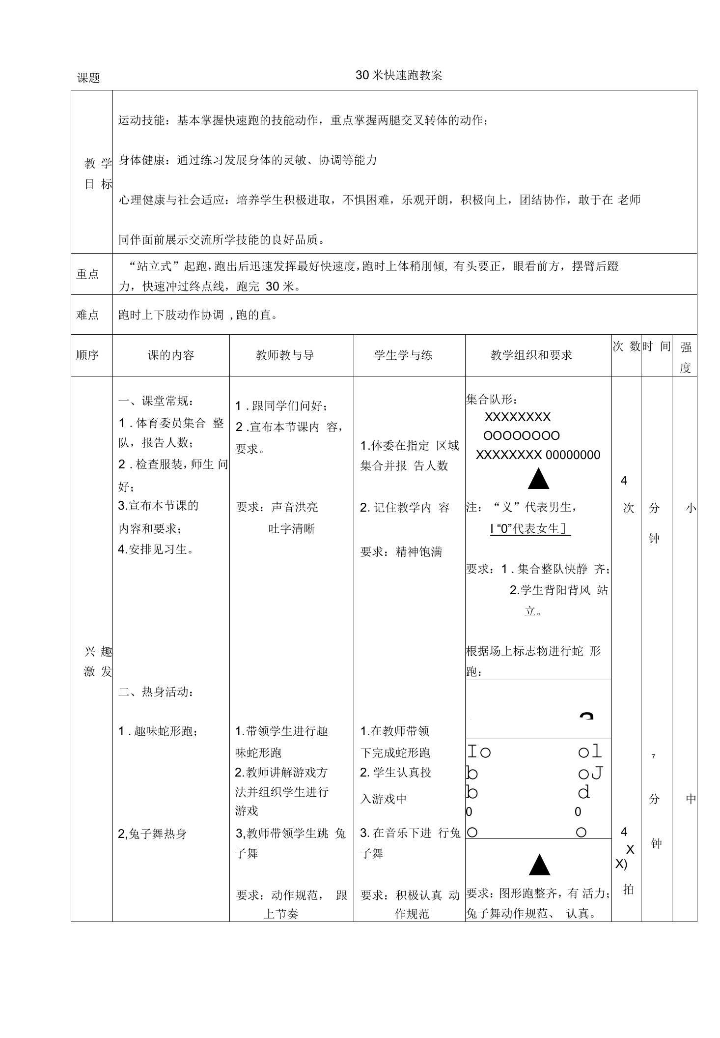 小学体育与健康人教3～4年级全一册第三部分体育运动技能30米快速跑教案