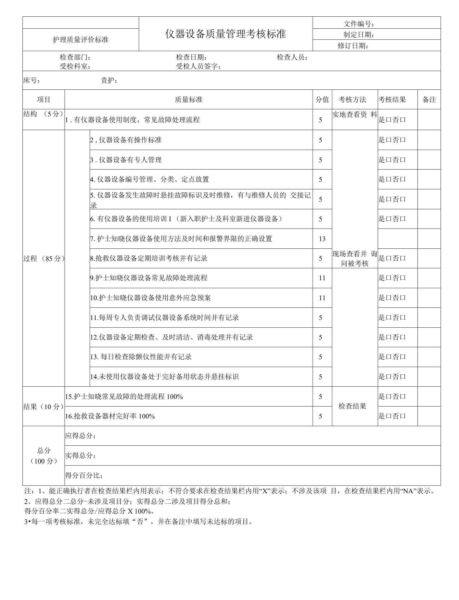 医院仪器设备质量控制管理考核修标