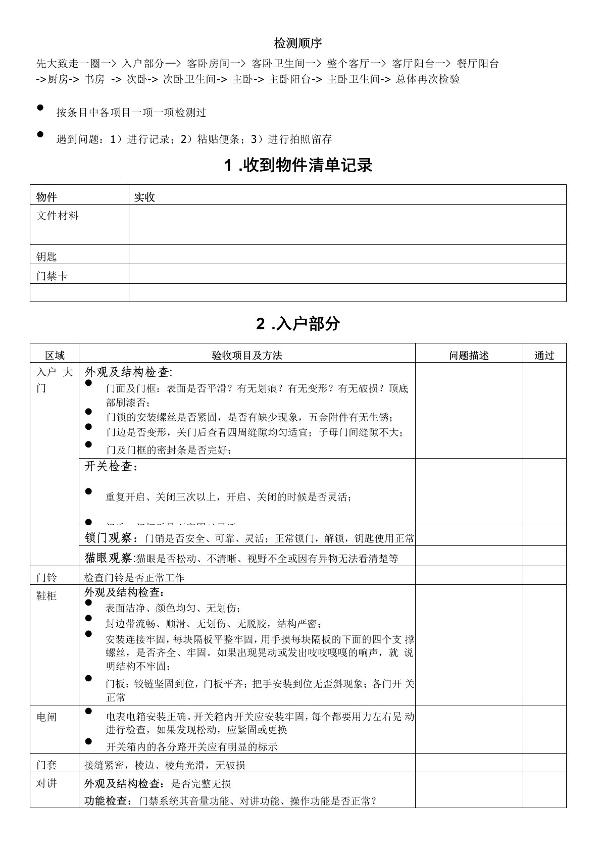 精装房验房项目清单