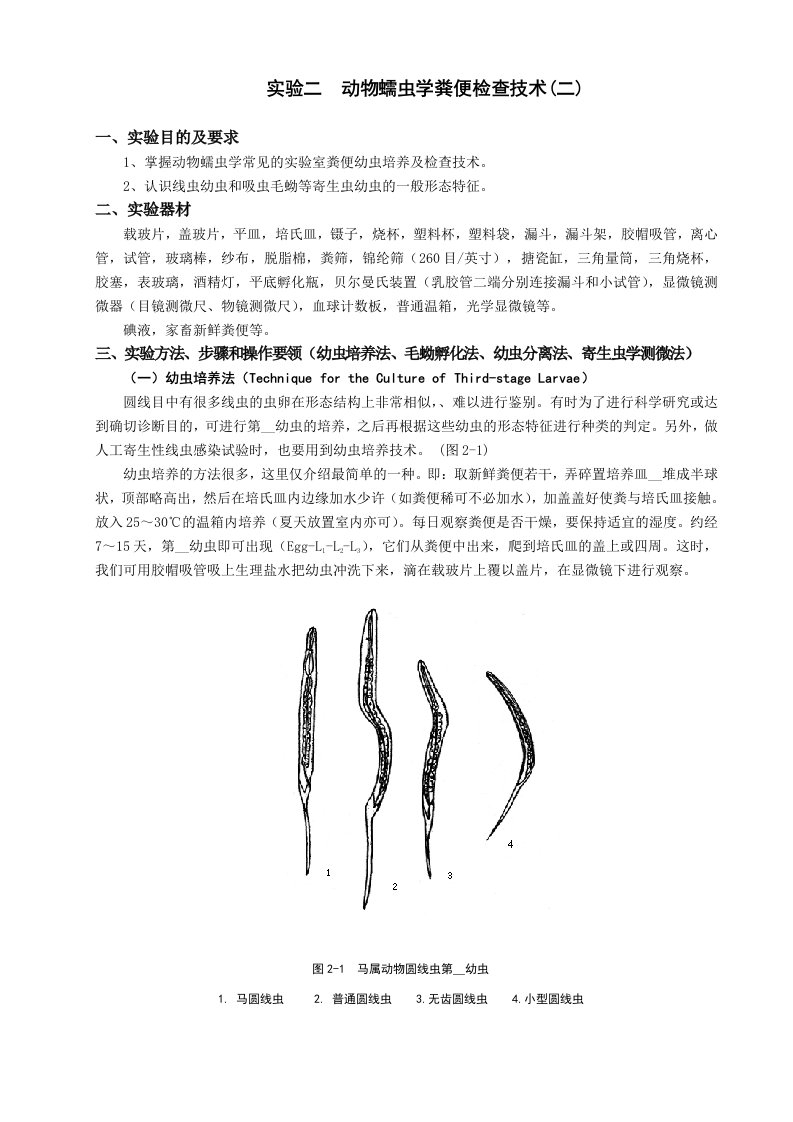 实验二动物蠕虫学粪便检查技术二